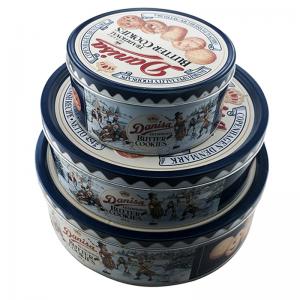 OEM promotional food packaging round cookie biscuit tin box