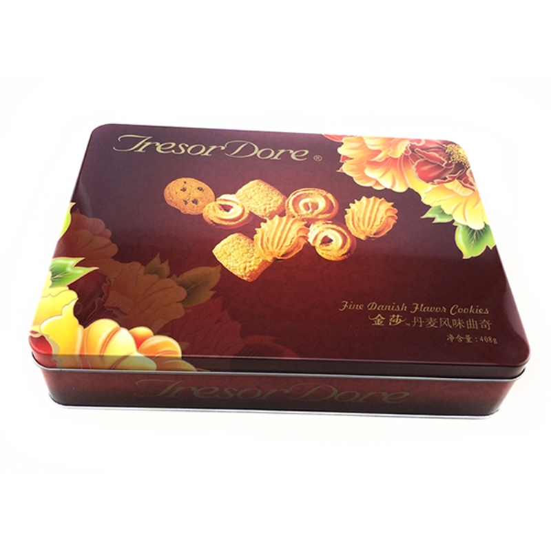 Custom printed rectangular tin box for cookie, biscuit and sweets