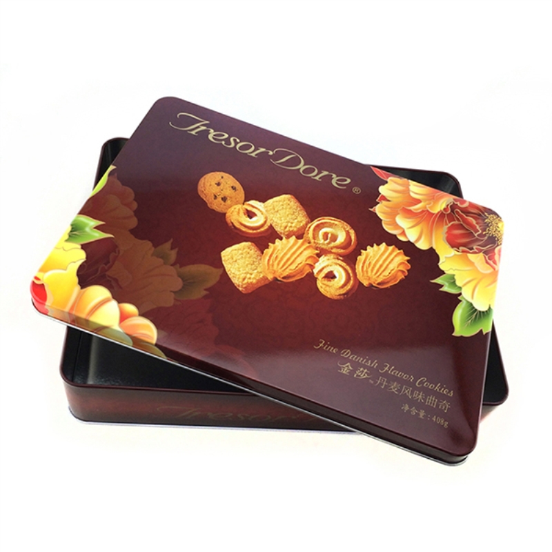 Custom printed rectangular tin box for cookie, biscuit and sweets