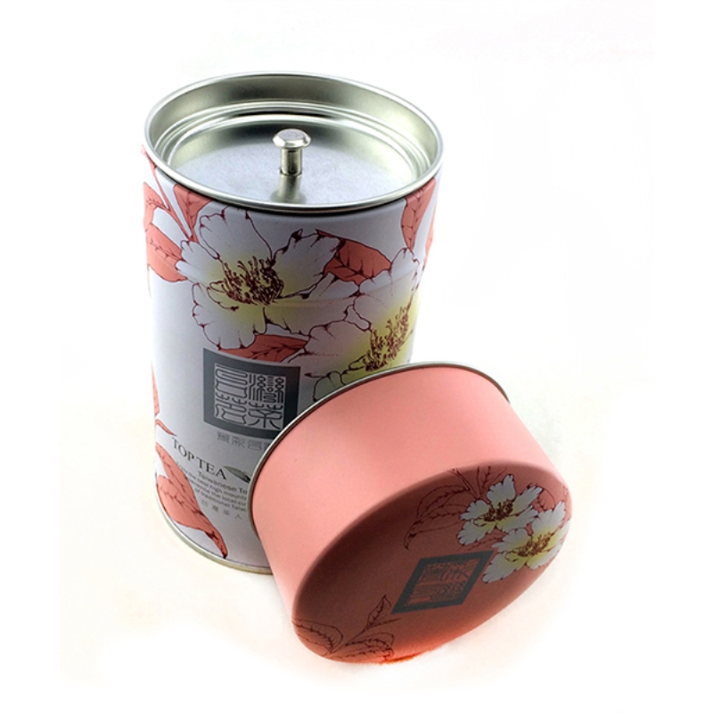 Airtight round tea tin box with double lid