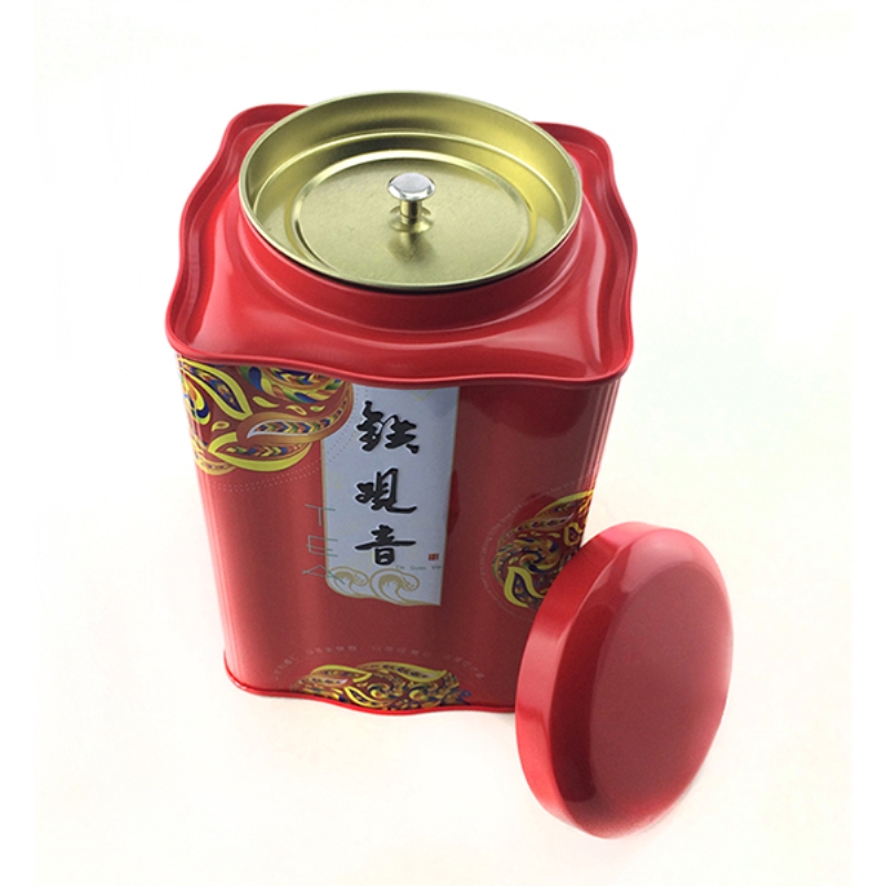 Traditional square Chinese tea tin box with double lid